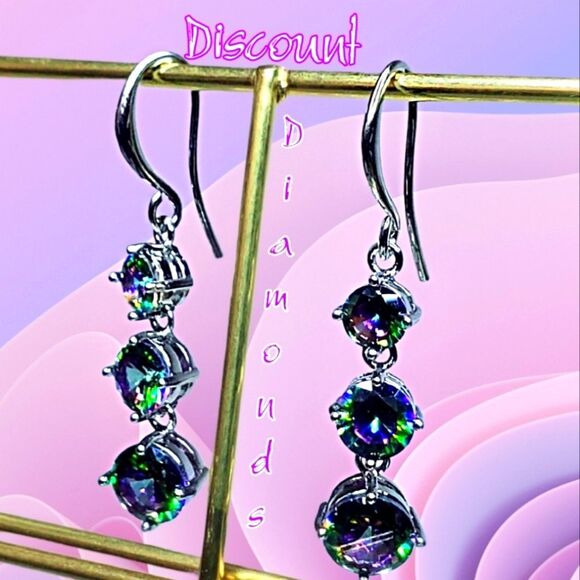 Rainbow Mystic Topaz Drop Dangle Earrings on 925 Sterling Silver - Picture 1 of 7